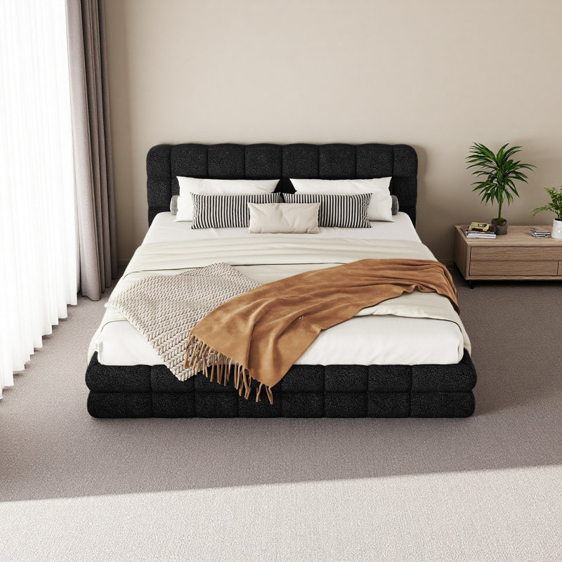 Grand lit plateforme tapissier, Noir