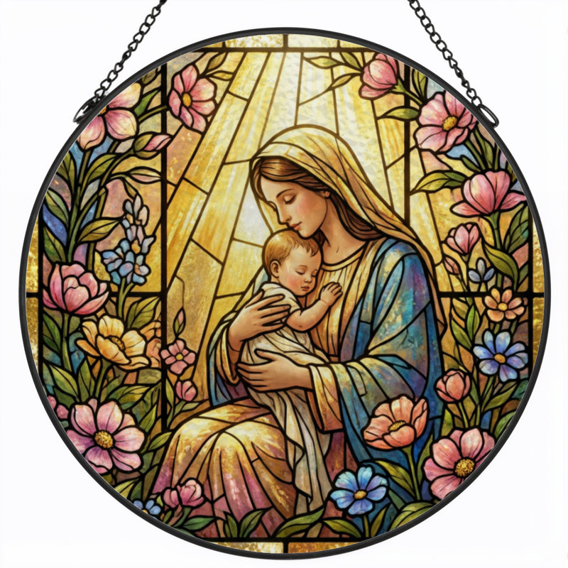Vitrail de fenêtre 7,8 "Mary and Child