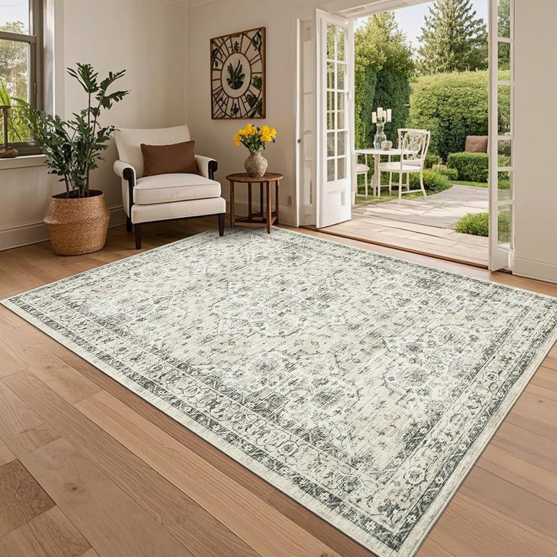 Floral Area Rug, Beige, Rectangle 200 x 290 cm