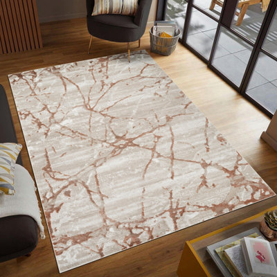 Tapis abstrait en marbre Absecon | Tapis d'intérieur moderne en polyester | Motif de pierre vieillie