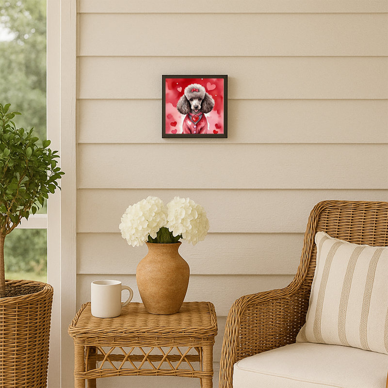 «Chocolate Poodle My Valentine», impression sur métal encadrée
