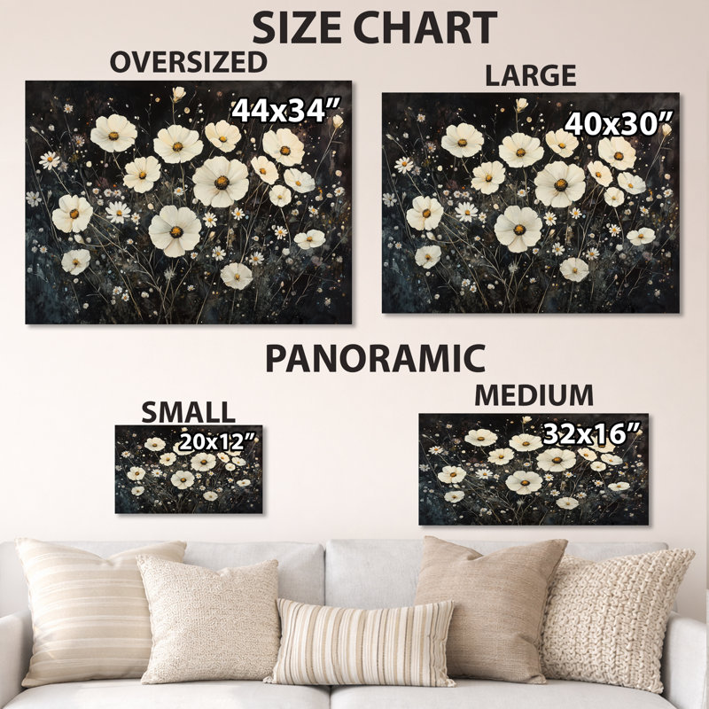 Impression sur métal « Prairie au clair de lune » - Fleurs sauvages noires, H 34 po x l 44 po