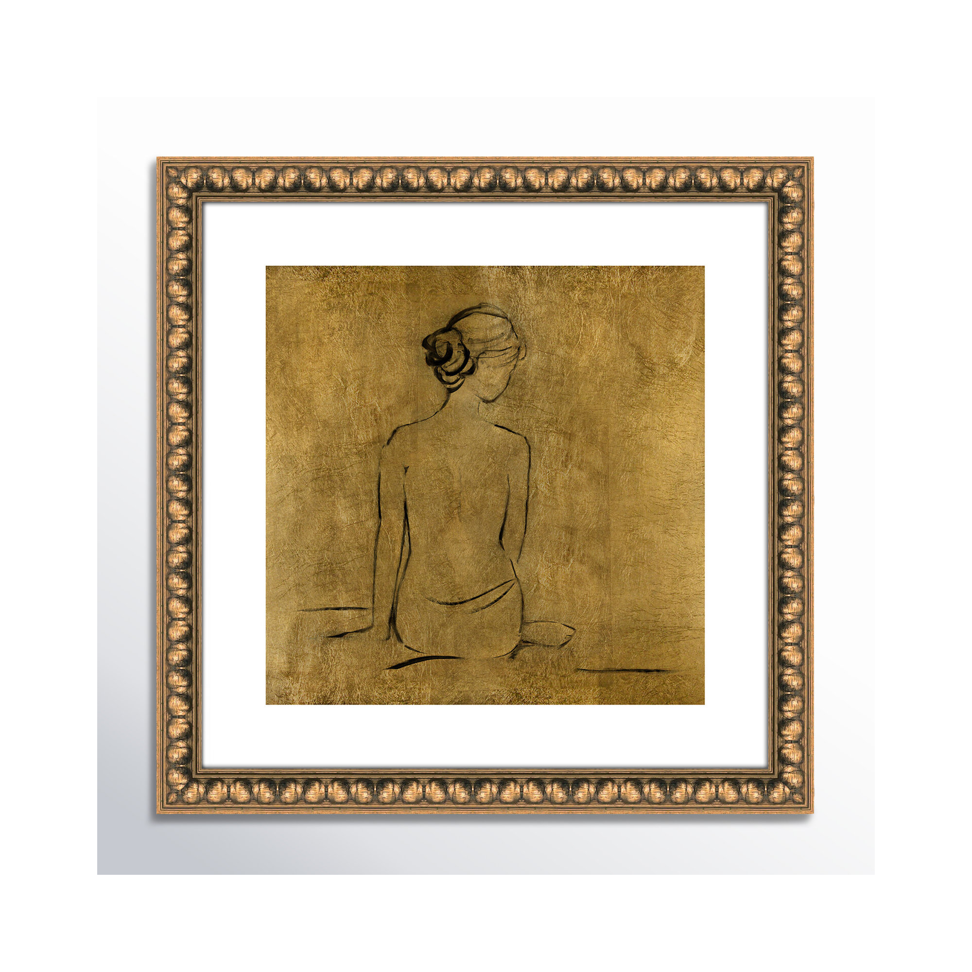 Golden Bather I by Sally Swatland - Painting Print, 18.25" H x 18.25" W x 1.13" D, Gold Bead Framed Paper