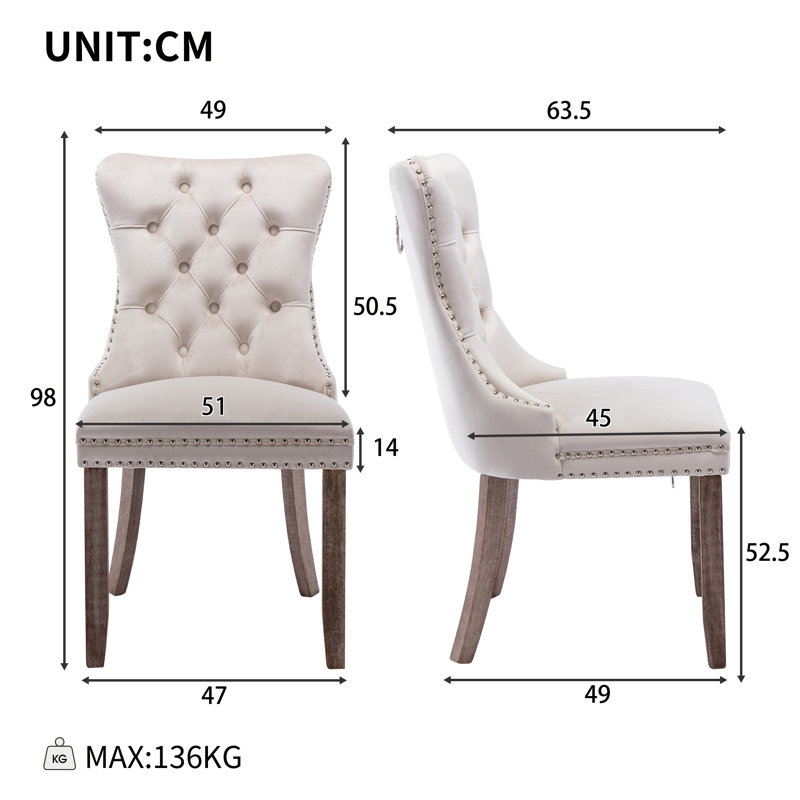 Atherton 52.5cm H Velvet Upholstered Parsons Chair, Beige