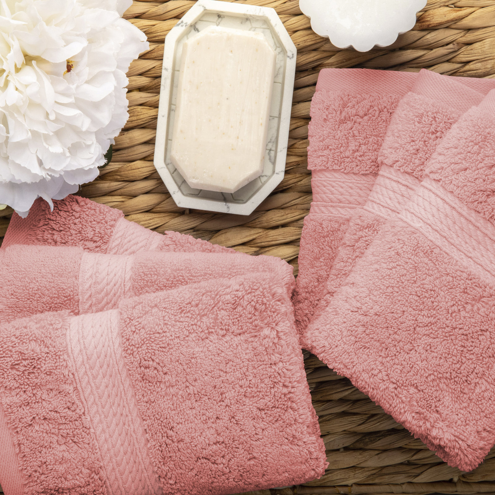 Egyptian Cotton Washcloth Set, Tea Rose, Washcloth - 6 Pack