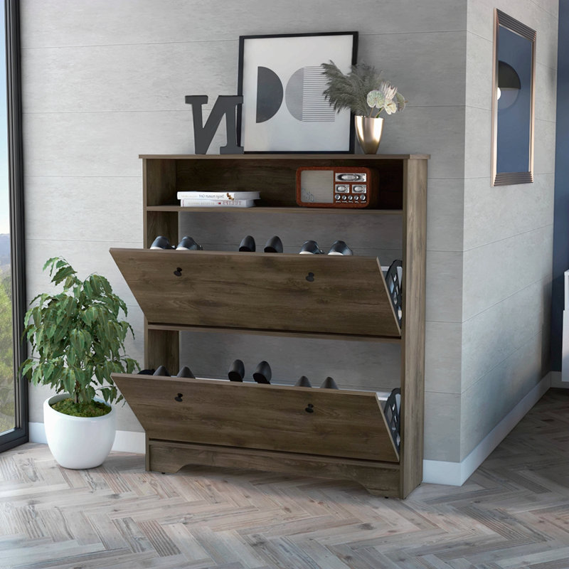 Range-chaussures, plateau supérieur, une tablette ouverte, deux tablettes extensibles, Brown