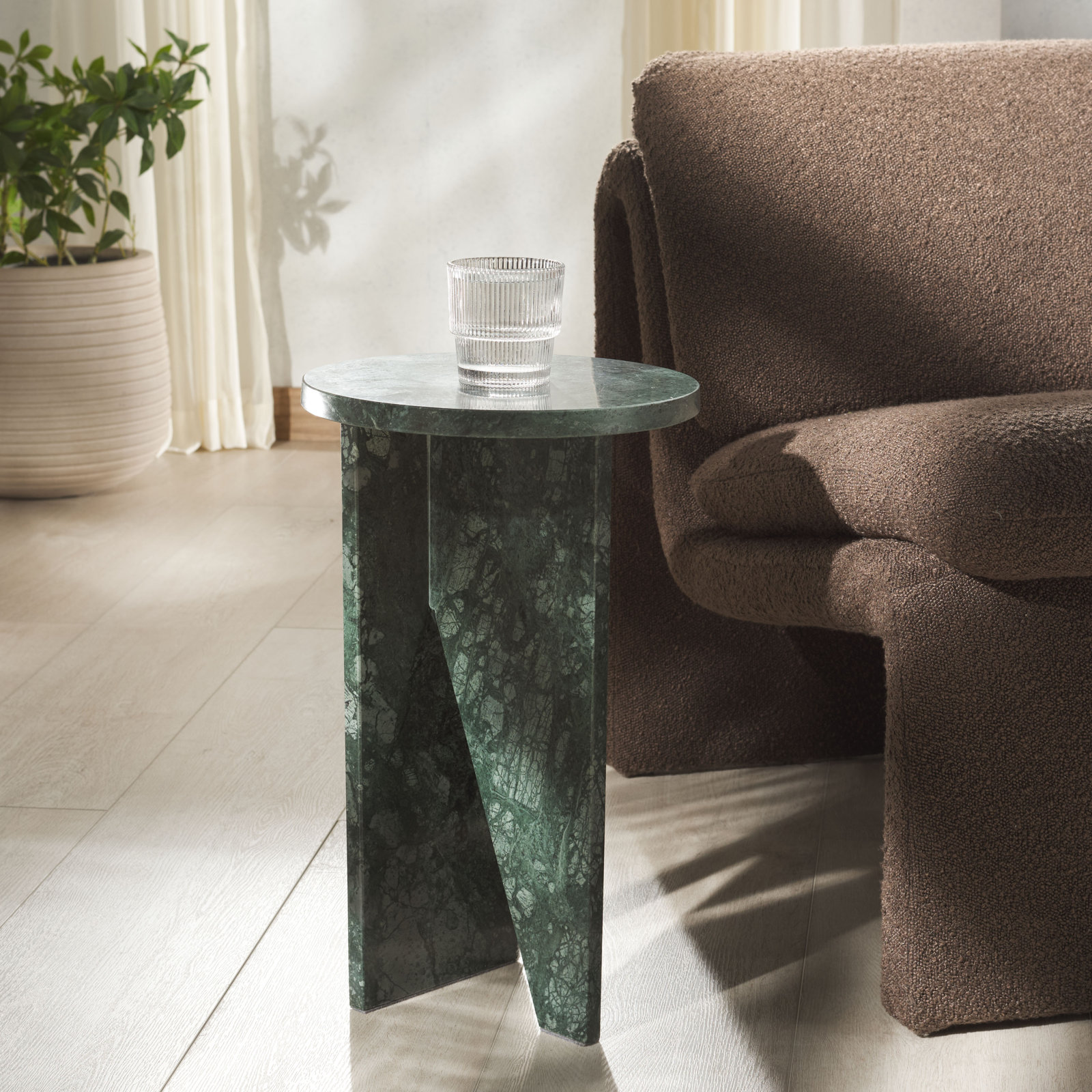 Fairfax 12" Genuine Marble End Table, Dark Green