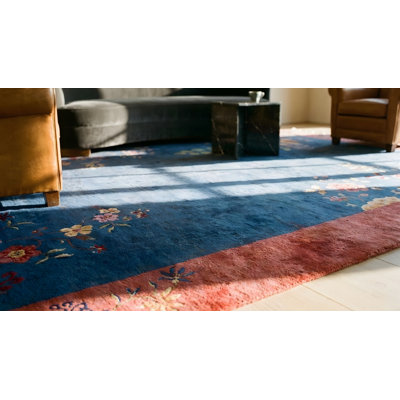 Chinese Knotted Antique Room Size Blue - Art Deco Rectangle Wool 1920s Rug