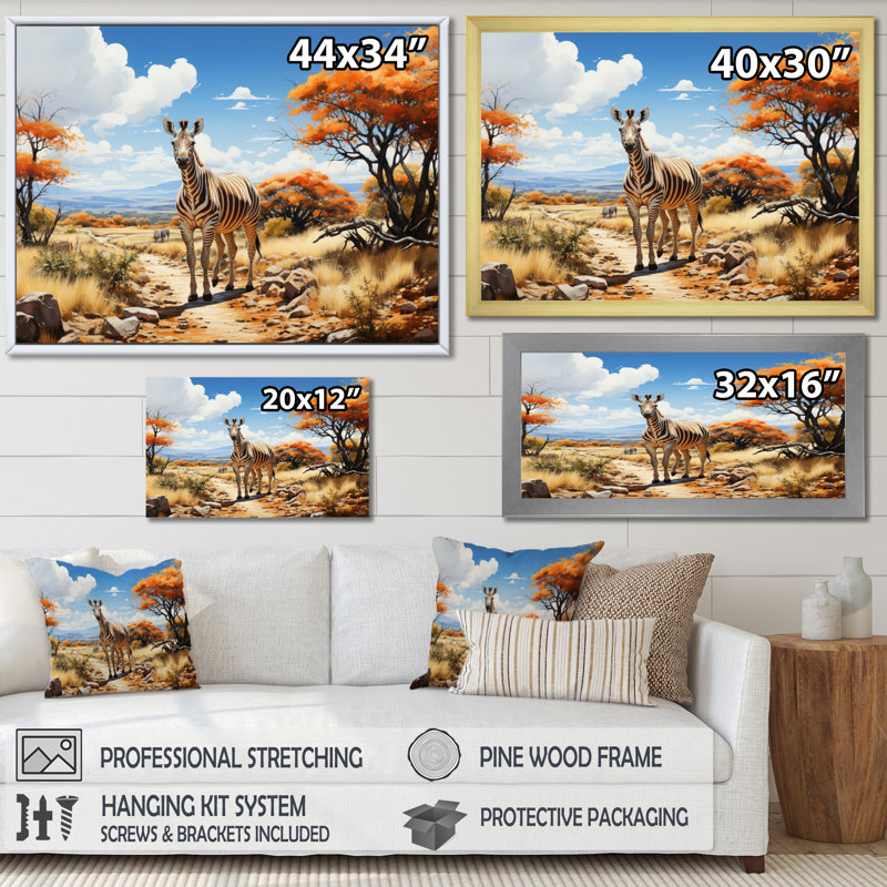 " African Savannah Stroll III ", 12" H x 20" W x 1" D, Black Single Picture Framed