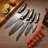 7-Piece Damascus Knife Set with Block, Ebony Wood Handle