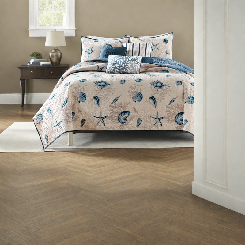 Ensemble de literie réversible Bayside, polyester microfibre brossé, style bord de mer pour la décoration intérieure