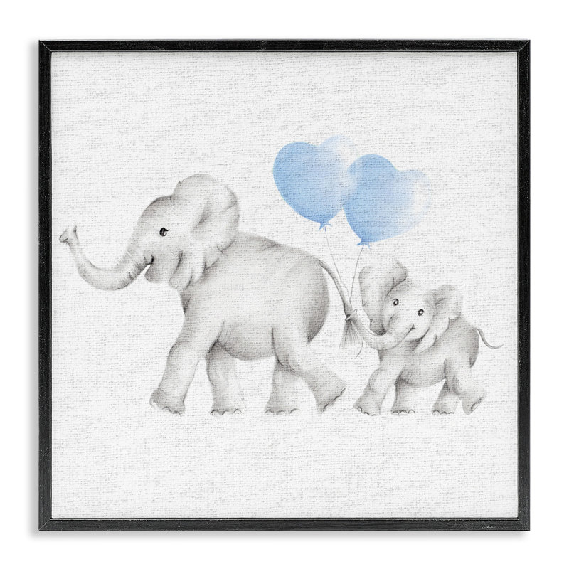 Famille d'éléphants Ballon, 12" H x 12" W, Giclée encadrée noir minuit