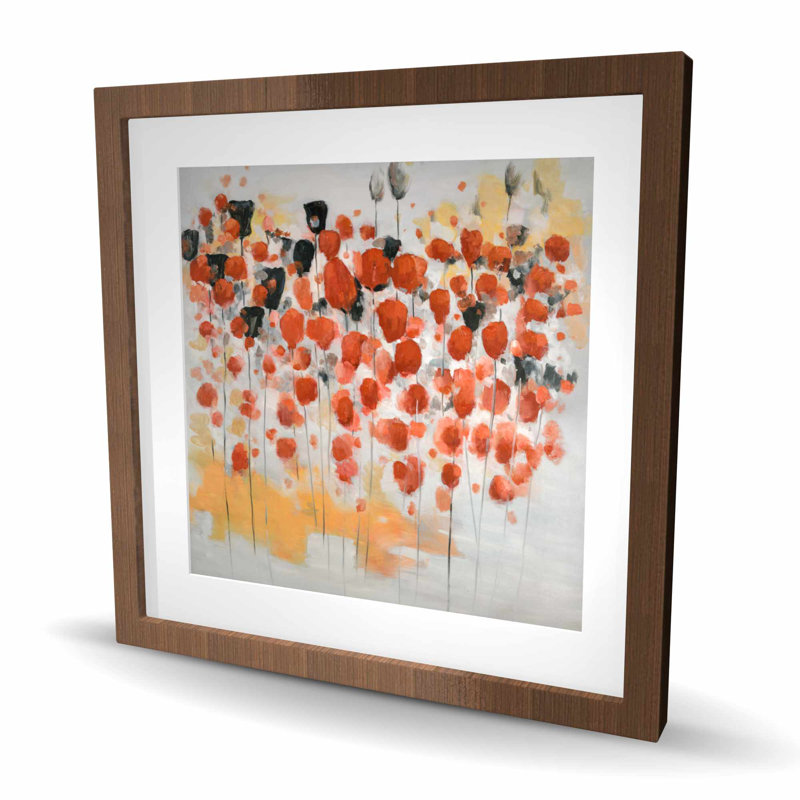 Motif de fleurs abstraites à pois rouges - reproduction encadrée moderne