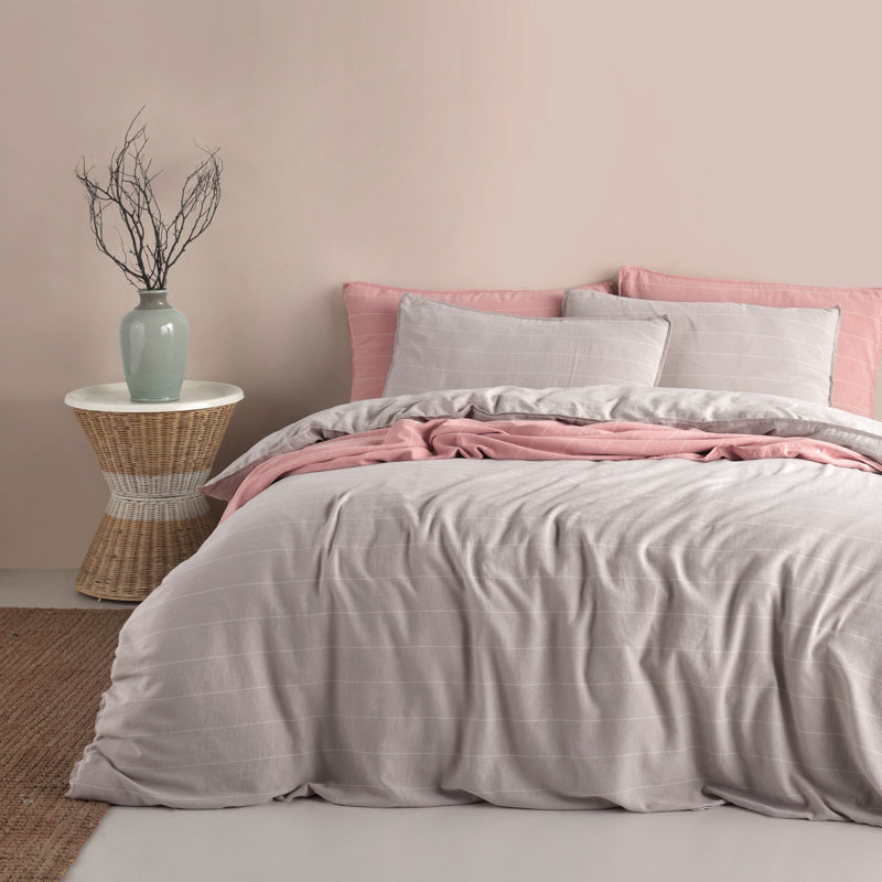Ensemble de housse de couette 100% coton Radeema, Housse de couette simple + 1 taie d'oreiller 24 po, Gris