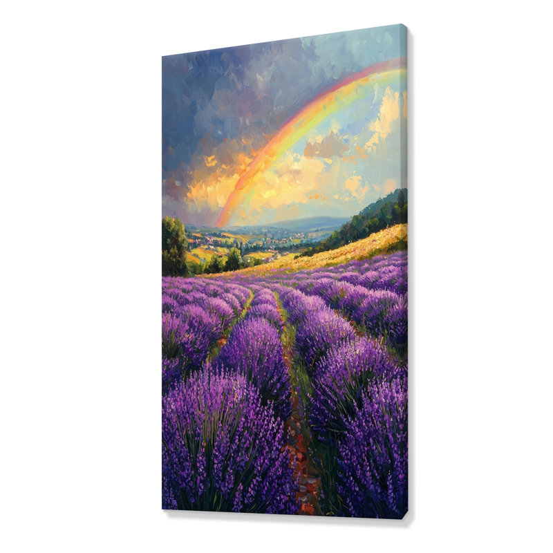 Inshaal Rainbow Over The Lavender Fields - impression sur toile encadrée arc-en-ciel, H 60 po x l 28 po, Toile tendue