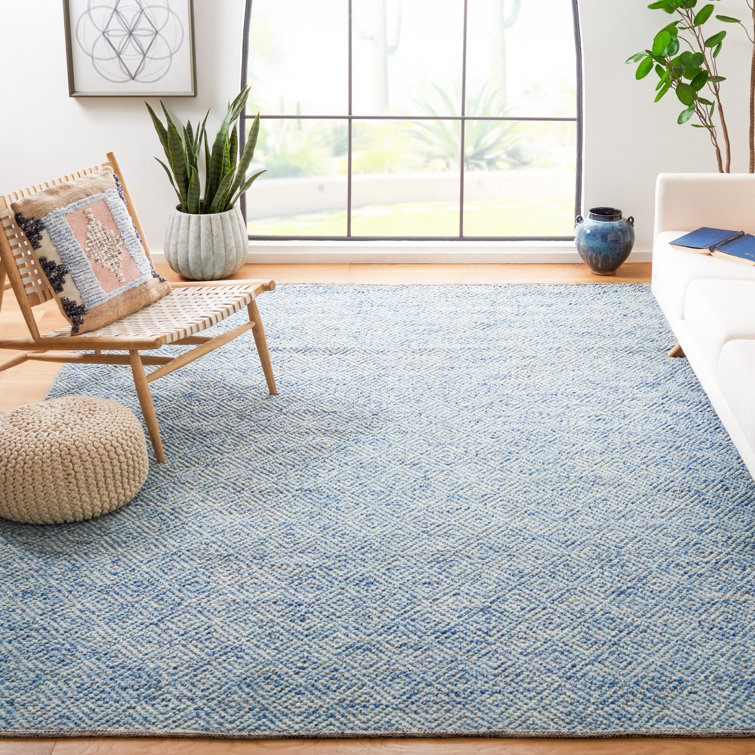 Tulane Hand Woven Wool/Cotton Geometric Rug in Blue