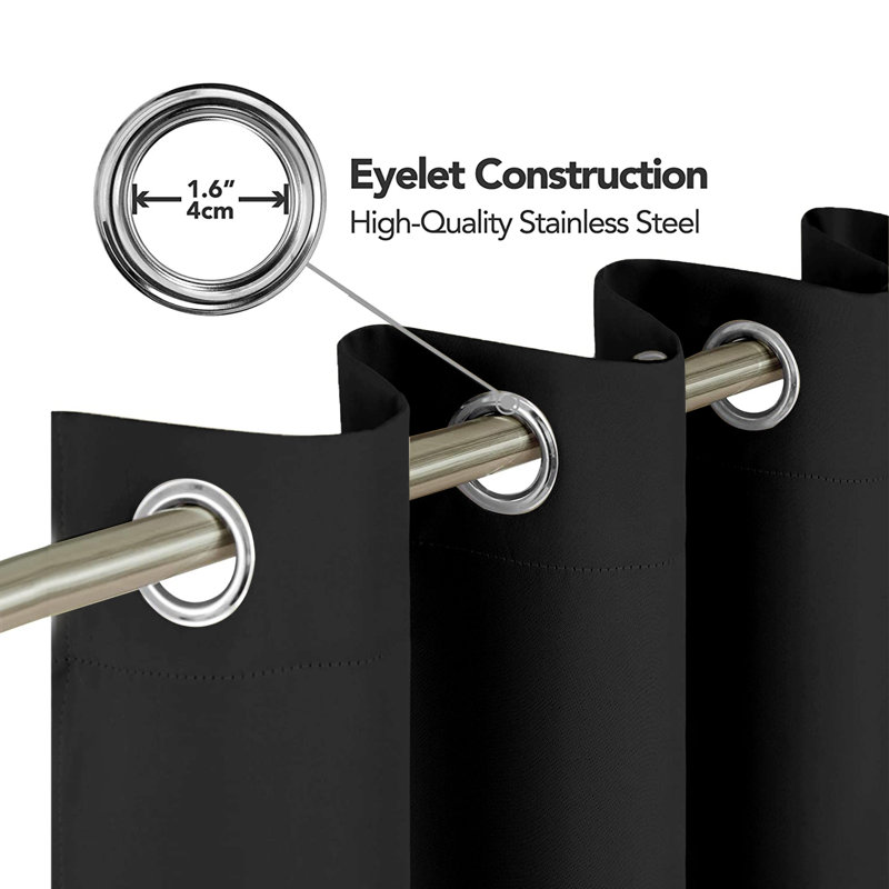 100% Room Darkening Blackout Eyelet Thermal Curtain (168 X 213 size have single panel), Black, 167 W x 183 D cm