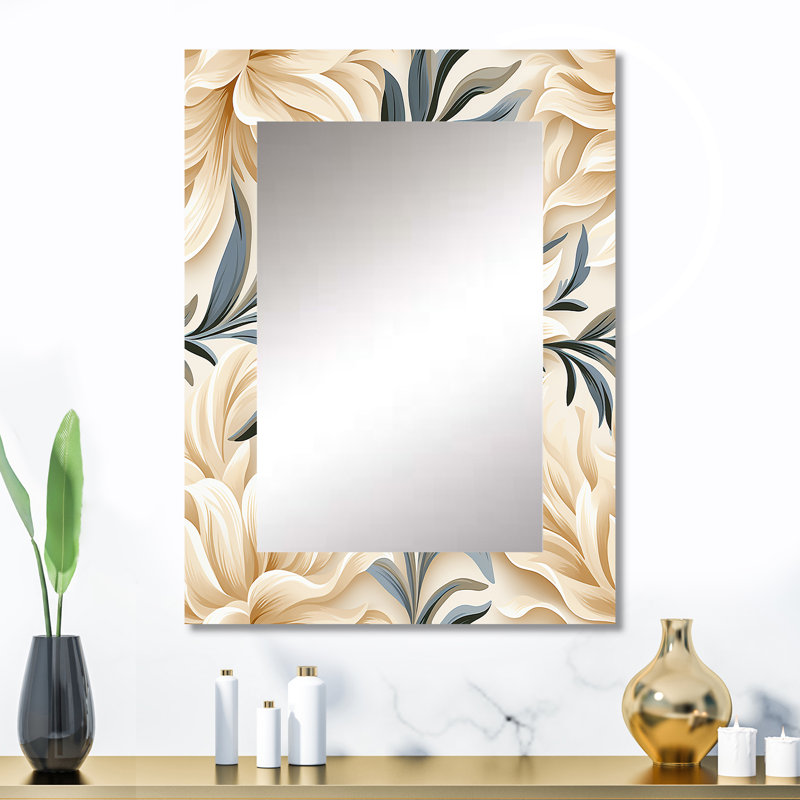 Elie Driftwood Elegance Tropical Pattern - tropical  Decorative Mirror, Botanical, Floral Large Wall Mirror, Printed Metal Art