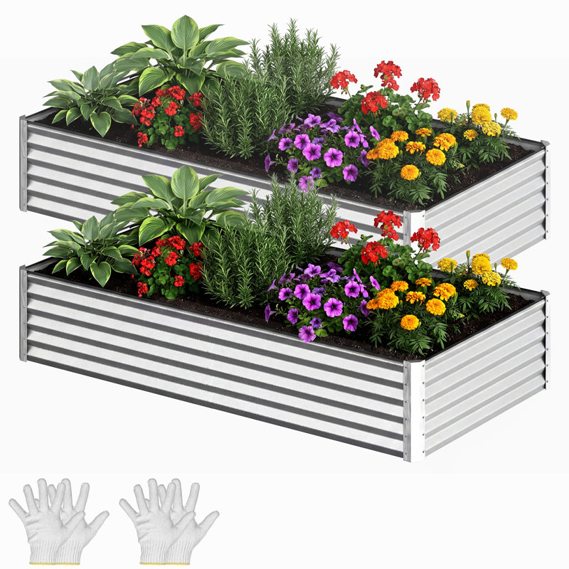 Silver Metal Outdoor Raised Garden Bed, 18" H x 72" W x 24" D