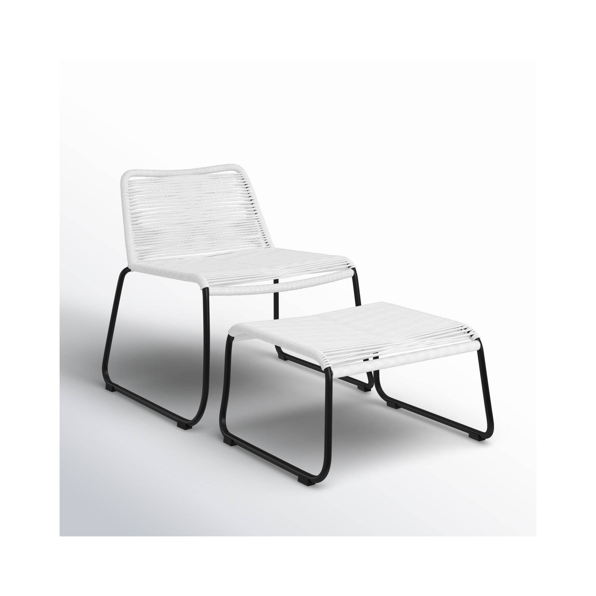 Huron Patio Chair with Ottoman, White Cord