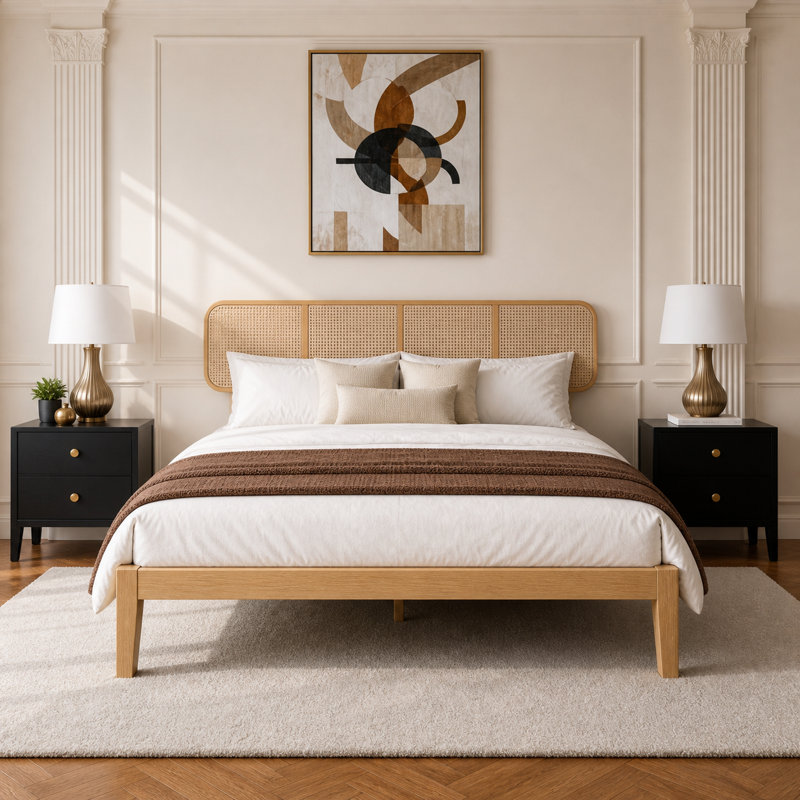 Grand lit plateforme 62 po avec tête de lit tissée, Queen