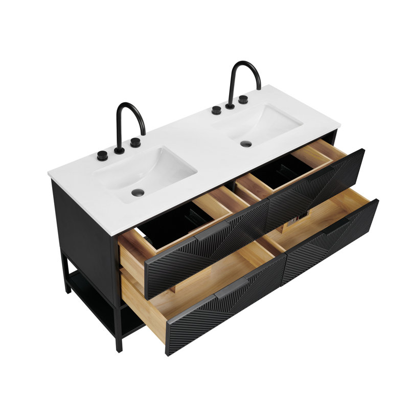 Ensemble de meuble-lavabo 60 po Diamond, Quartz blanc, Noir anthracite, Noir mat