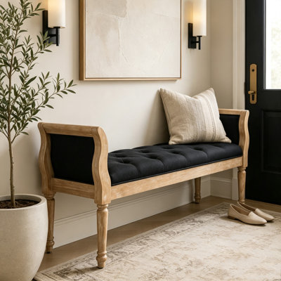 Modern Upholstered Bench with Curved Arms