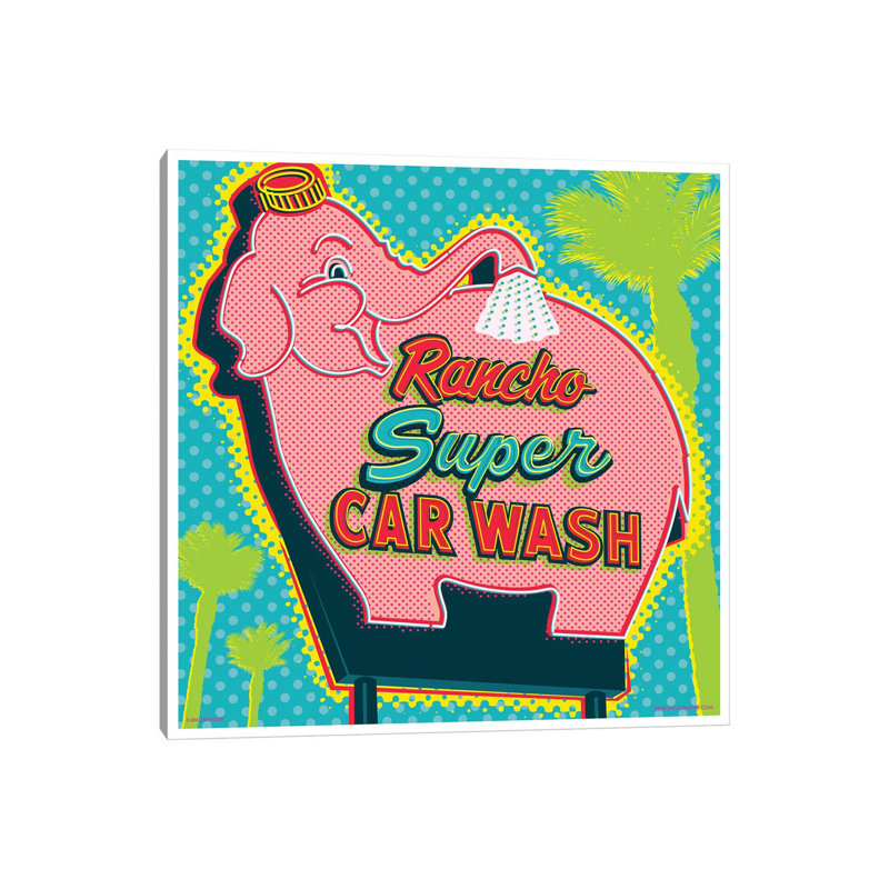 Elephant Car Wash Rancho by Jim Zahniser - Print on Canvas, Wrapped Canvas, 30.48 cm H x 30.48 cm W