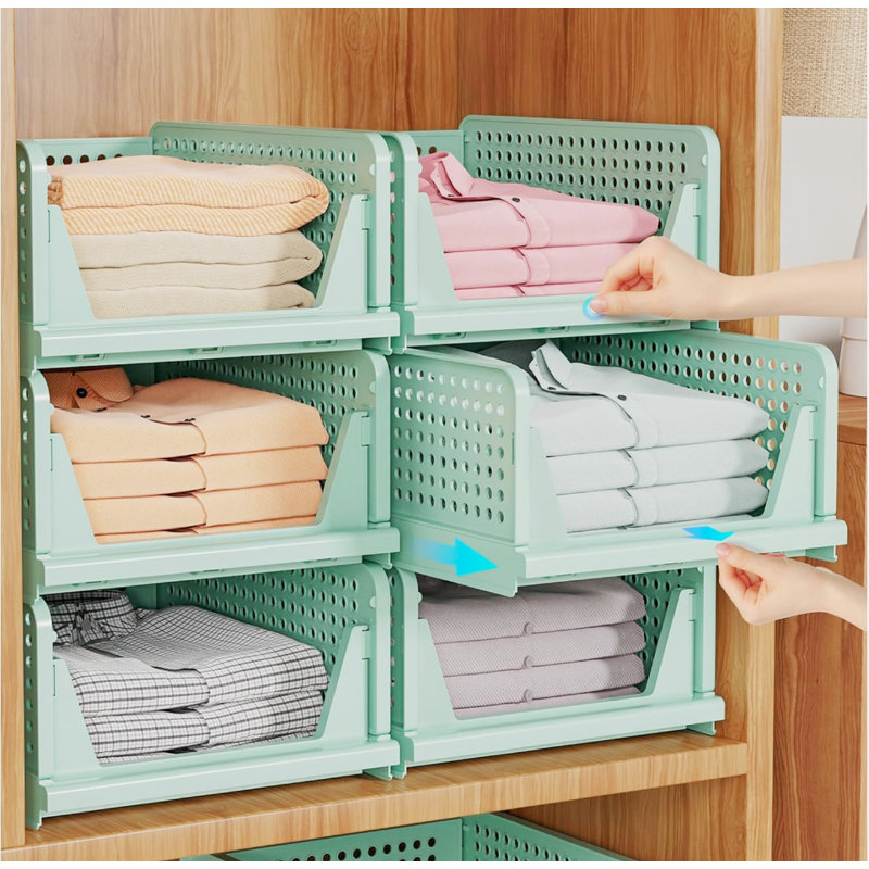 Stackable  Space-Saving Clothes Storage Drawer Organizer, Green