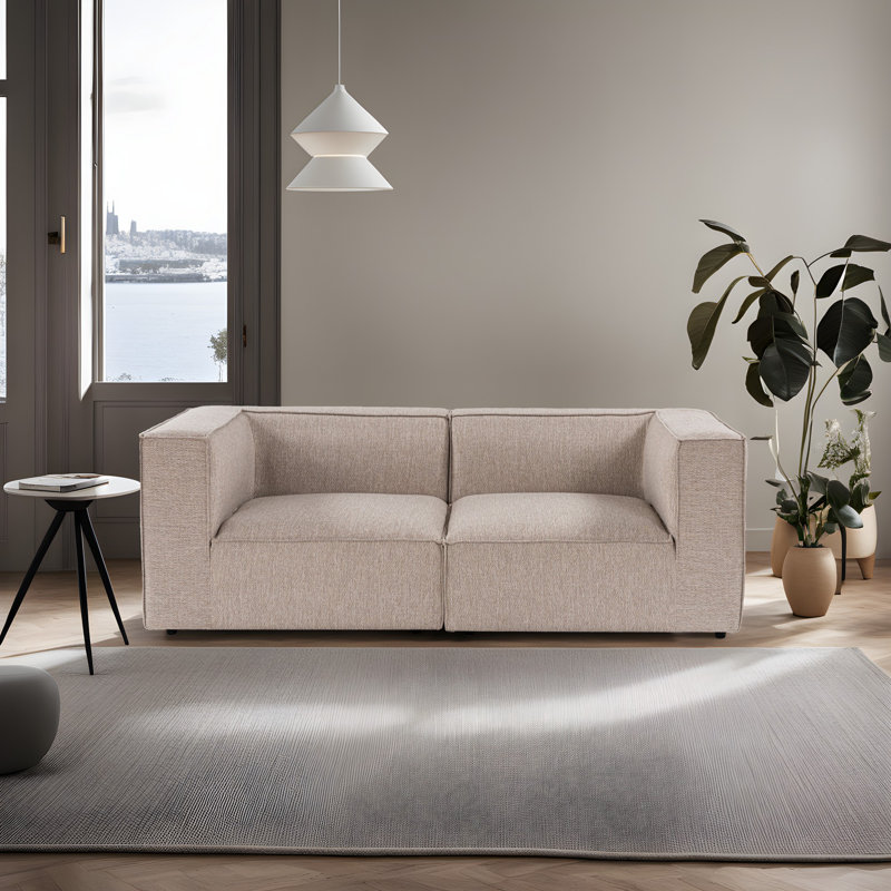 Élégant canapé 2 places, beige sable, 74,8 po x 25,6 po x 37,4 po | Structure 100% charme, tissu d'ameublement 100% lin, rembourrage en mousse à densité de densité 32 | Pieds en plastique durable, parfaits pour les salons modernes et les espaces confortables