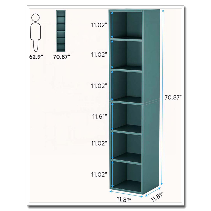 6-Tier Narrow Corner Cube Bookcase Storage For Living Room, Office, Bedroom, Blue
