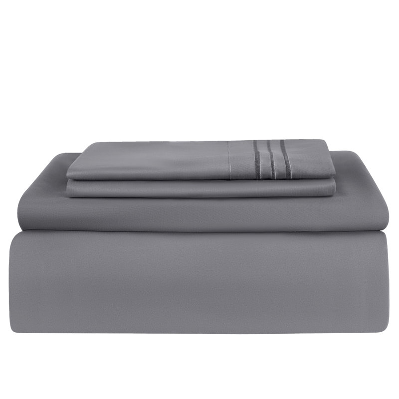 Ensemble de literie en microfibre 1800 Series, Ensemble de draps pour lit simple avec 1 taie d'or, Gris