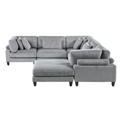6 Modular Gray Corduroy Sectional For Living Area - 3 Corner Seats, 2 Armless Chairs, 1 , 300lbs Weight Capacity Per Seat Upholstered 6pc 40" X Dimens