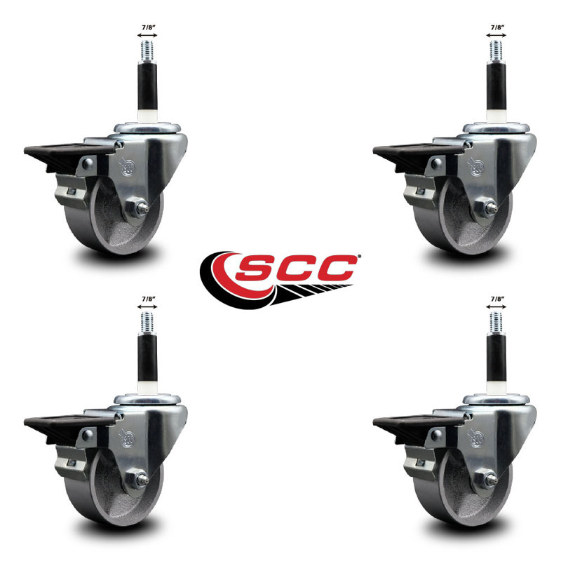 Ensemble de roulettes extensibles pivotantes 3 pouces 7/8 pouces avec frein SCC