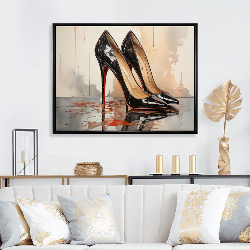 «Jaquis Black and Red High Heels Symphony III», reproduction sur toile, H 12 po x l 20 po, Cadre flottant noir