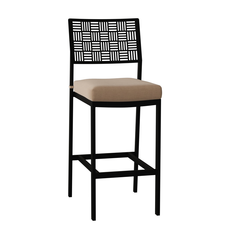 New Century Outdoor Bar Stool, Canvas Heather Beige Sunbrella® Canvas, Textured Black