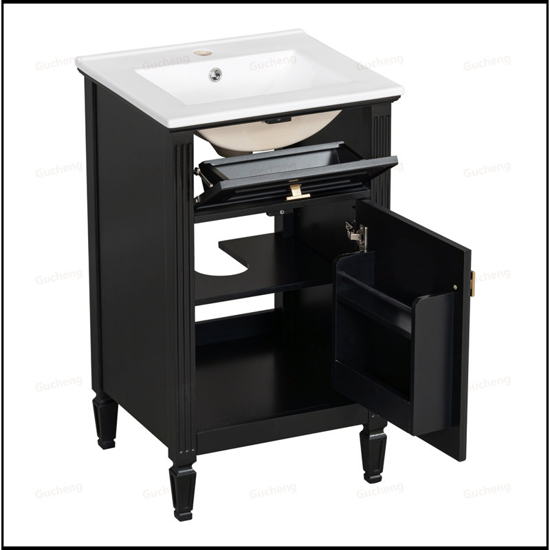 Petit meuble-lavabo à tablette ajustable 20 "avec lavabo, Black