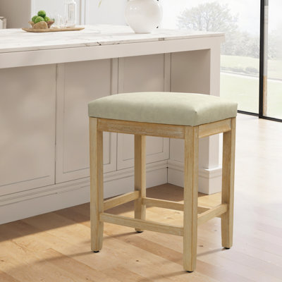 24" Yerly Extra-Wide Vintage Wood Bar Stool With Hand-Brushed Finish