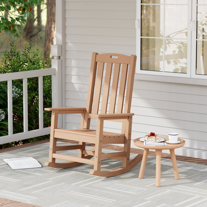 Chaise berçante surdimensionnée pour l'extérieur - Chaise berçante de patio à dossier haut toutes saisons, Teck, Individuel