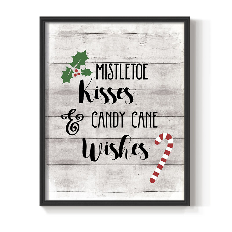 Mistletoe and Candy Cane Framed Print - Solid Wood, Black, 21" H x 17" W