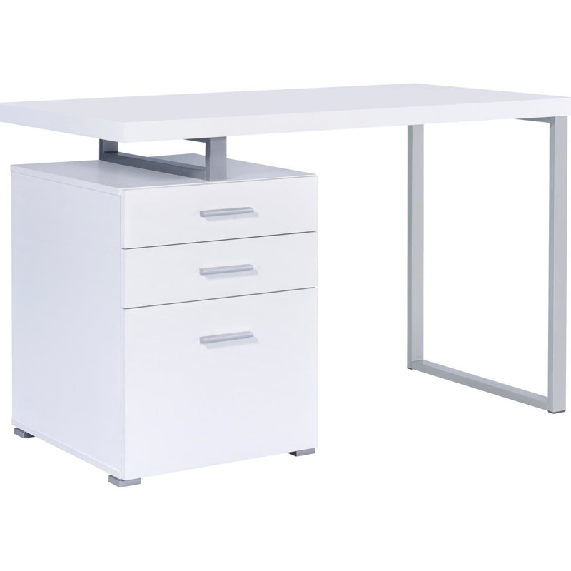 Bureau blanc rectangulaire à 3 tiroirs au design élégant et pratique avec tiroirs spacieux et spacieux pour des études productives