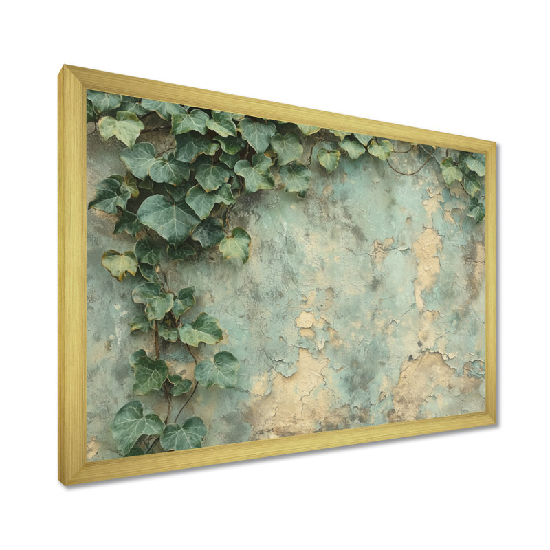 Collage de feuilles de lierre sur un mur III - feuilles, art mural, H 30 po x l 40 po, Doré
