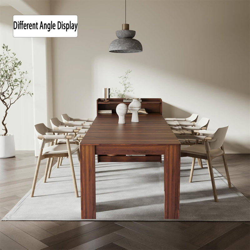Table de salle à manger extensible moderne avec rangement, Noyer