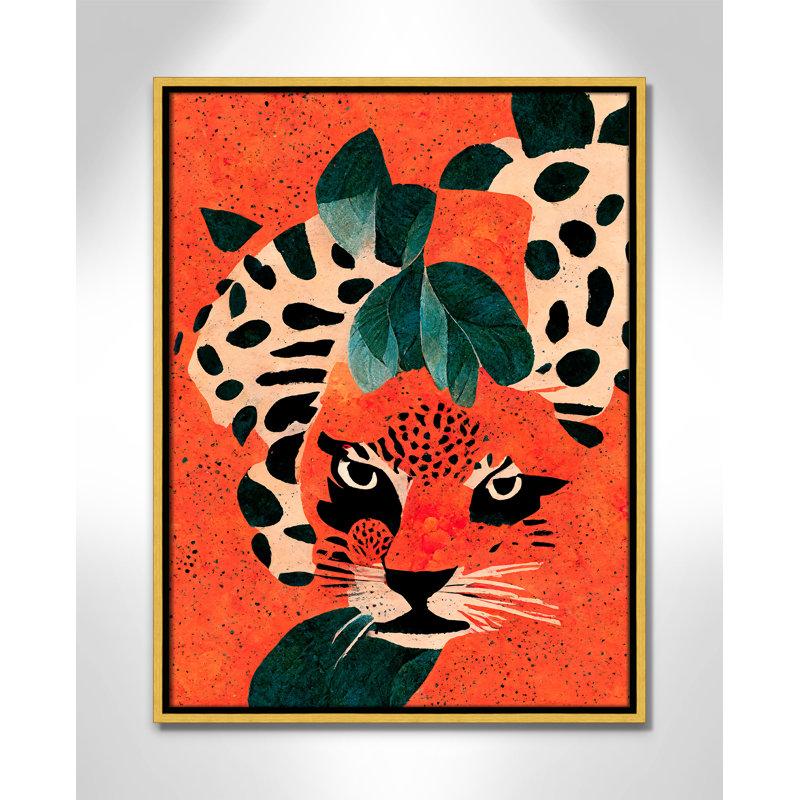 «Jaguar’s Gaze I» par Treechild, L 19,5 po x H 25,5 po, Toile avec cadre, Flotteur doré