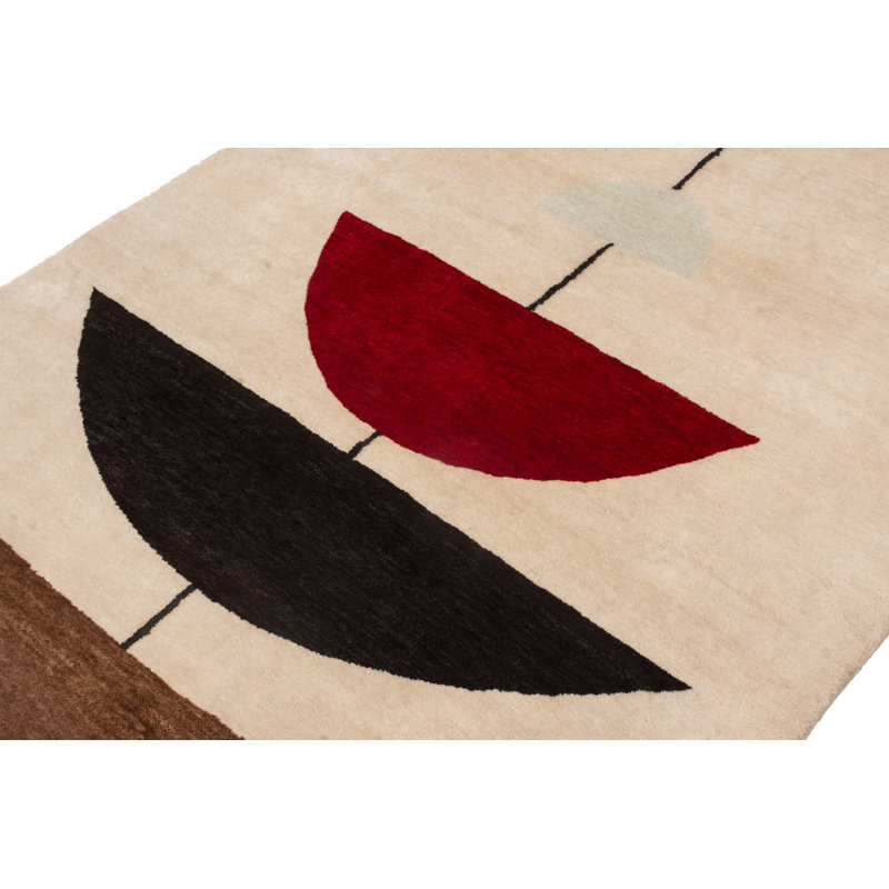 Mid Century Modern Hand Knotted Wool Geometric Area Rug, Rectangle 12' x 18'