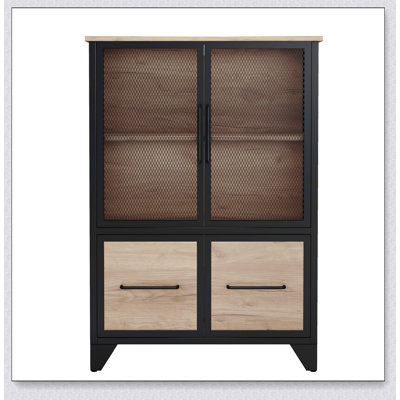 Armoire de rangement robuste avec 4 portes en fer, une tablette réglable et des pieds en métal pour les espaces de vie et de cuisine organisés