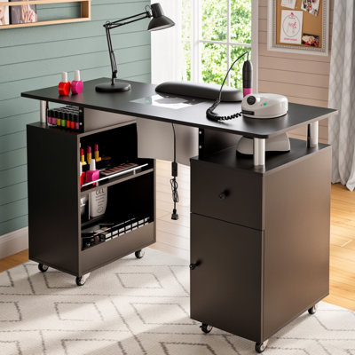 Kylan Professional Nail Desk with Dust Collector, Wirst Cushion and Multi-Storage, for Salon and Home Use