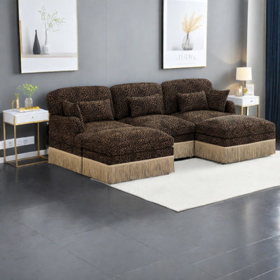 Canapés spacieux en chenille léopard moderne en U de 100 pouces pour la maison