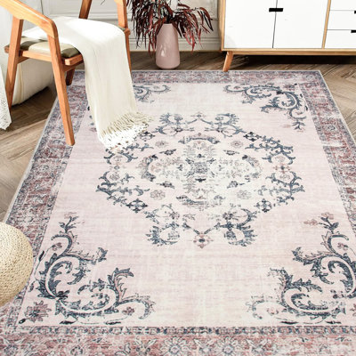 Revêtement de sol lavable à la machine 5 x 7 - antidérapant, motif floral pour le salon, la chambre à coucher, la cuisine, le tapis d'entrée