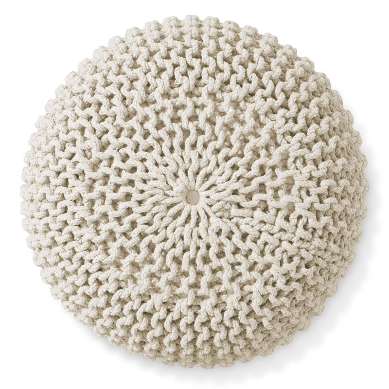 Natural Cotton Knit Round Pouf Ottoman, 20" x 14.5"